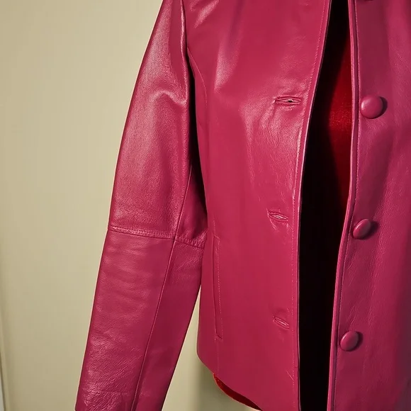 Women's Pink Leather Jacket Size 8 - Picture 3 of 8